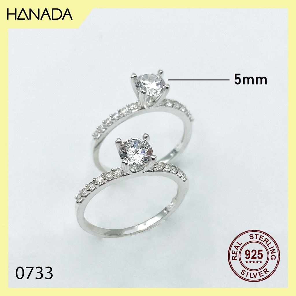 Nhẫn Bạc 925 Hanada  Đá Cao Nhẫn Bạc Nữ Đính Đá Hột Cao Lấp Lánh Đi Tiệc Sang Trọng
