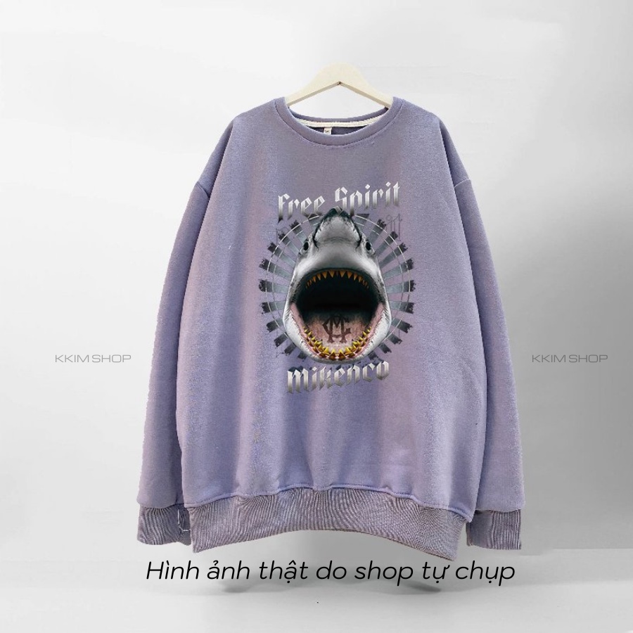 Áo Nỉ SWEATER MIKENCO Cá Mập FREE SPIRIT, Áo Nỉ Dài Tay Form Rộng Oversize Unisex Nam Nữ, Chất Nỉ dày dặn cao cấp