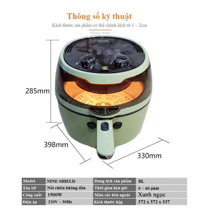 NỒI CHIÊN KHÔNG DẦU 8L NINESHIELD KB-6001M 8 LÍT BẢO HÀNH 12 THÁNG