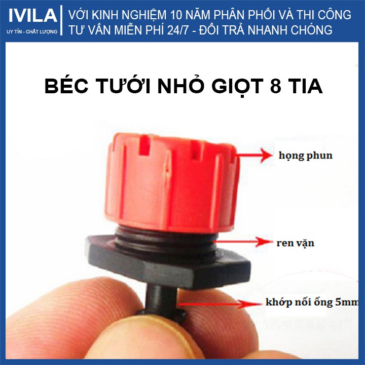 Béc tưới nhỏ giọt 8 tia - Đầu tưới điều chỉnh được lưu lượng - Tưới gốc cây bán kính 20-30cm