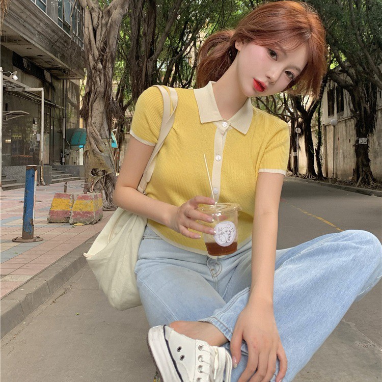  Áo polo Dệt Kim Tay Ngắn Chất Liệu Lụa Lạnh Mỏng Dành Cho Nữ 38-60kg | BigBuy360 - bigbuy360.vn