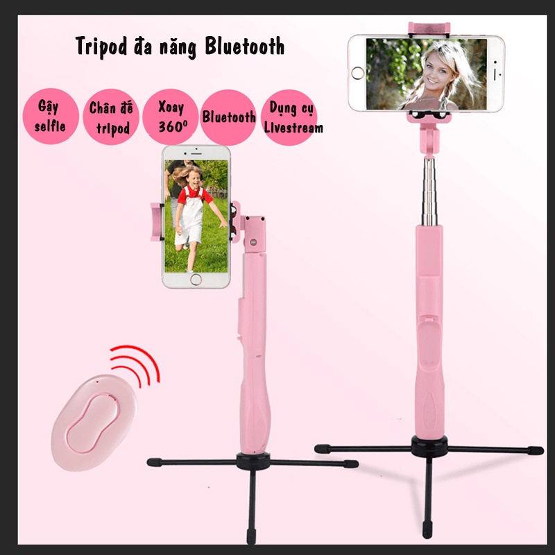 Tripod Bluetooth Đa Năng Thế Hệ Mới Kiêm Gậy Chụp Hình Tự Sướng, Chân Quay Livestream, Có Hỗ Trợ Xoay Ngang Hiện Đại 1m2