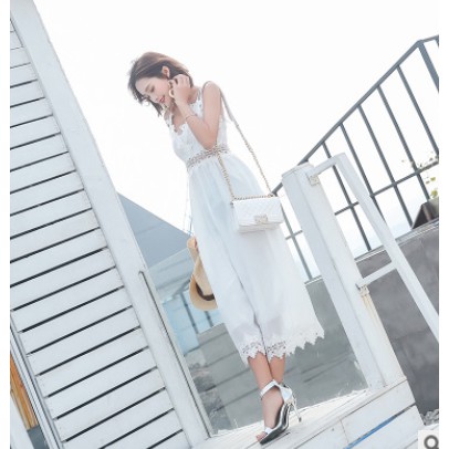 (SẴN)ĐẦM MAXI VÁY JUMPSUITS  HAI DÂY TRẮNG VOAN PHỐI REN HÀNG QUẢNG CHÂU