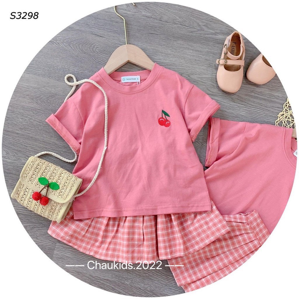 Sét Váy Cherry Hồng Siêu Xinh Cho Bé