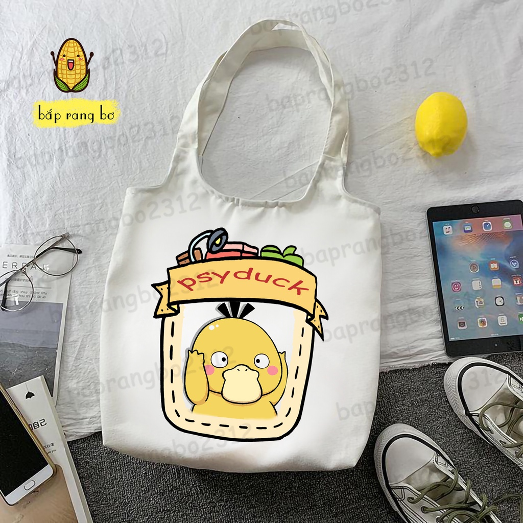 TÚI TOTE TRÒN VỊT PSYDUCK ĐAU ĐẦU VẢI DỆT CANVAS CÓ TÚI CON