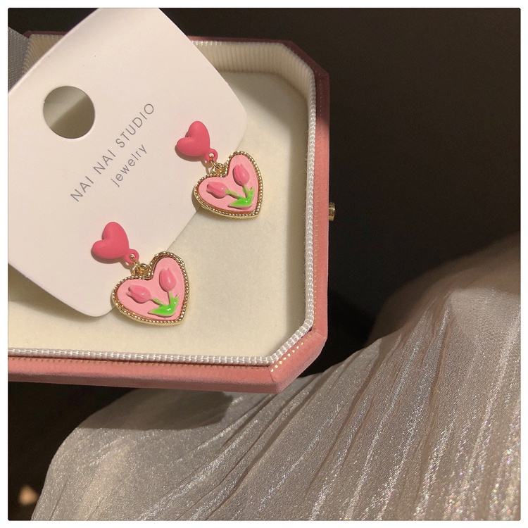 iF YOU Đôi Khuyên Tai Hình Trái Tim Màu Hồng Thanh Lịch Cho Nữ