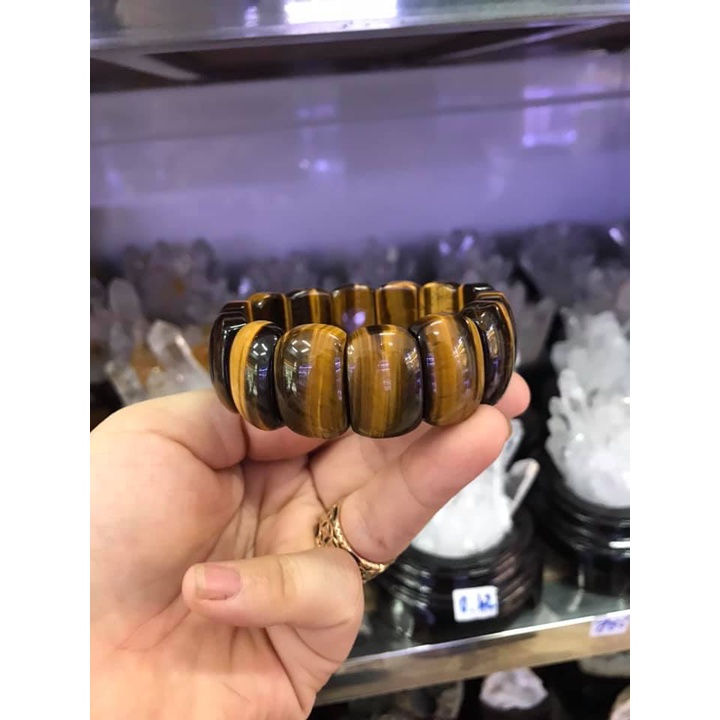 LẮC TAY BẢN ĐÁ MẮT HỔ NÂU VÀNG THIÊN NHIÊN NGUYEN KHỐI