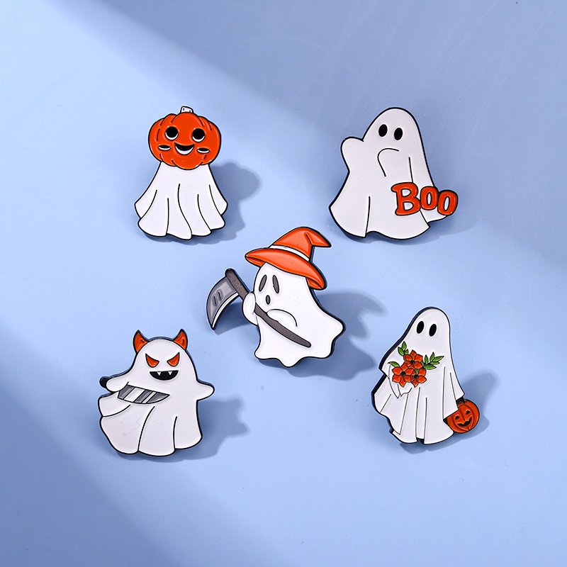 Ghim Cài Áo Họa Tiết Hoạt Hình Ma Bí Ngô Halloween Vui Nhộn
