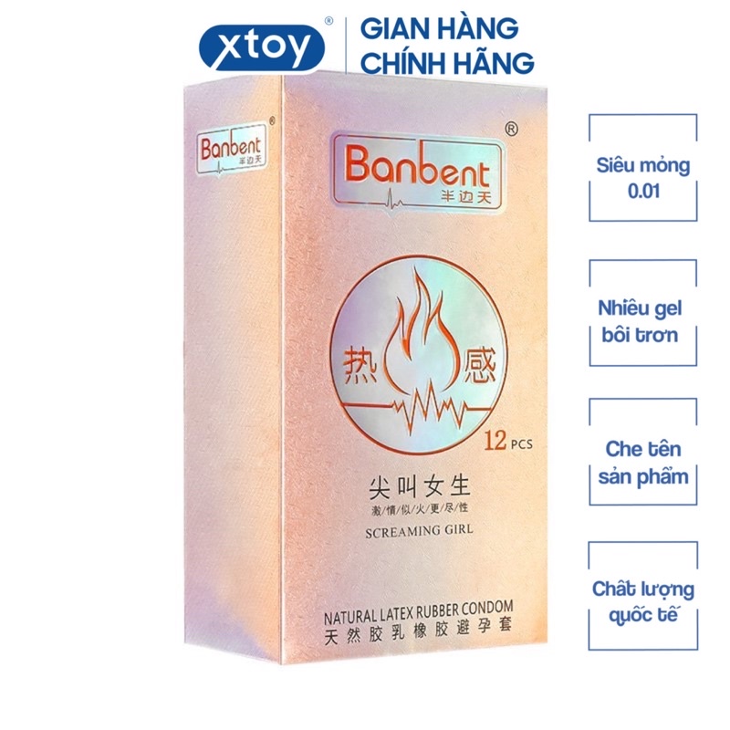 Bao cao su BANBENT Screaming girl 001, mỏng, nhiều gel, truyền nhiệt tốt, hương thơm Hộp 12 bcs