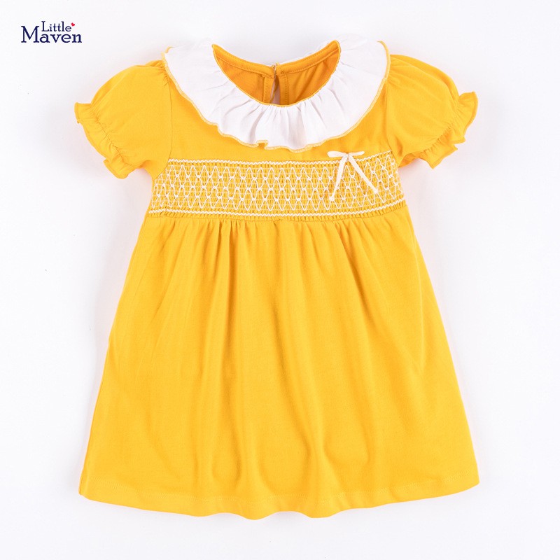 Đầm bé gái LITTLE MAVEN cotton smock vàng 2-6 tuổi