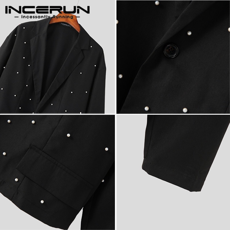 Áo khoác blazer INCERUN tay dài một nút màu trơn thời trang cho nam
