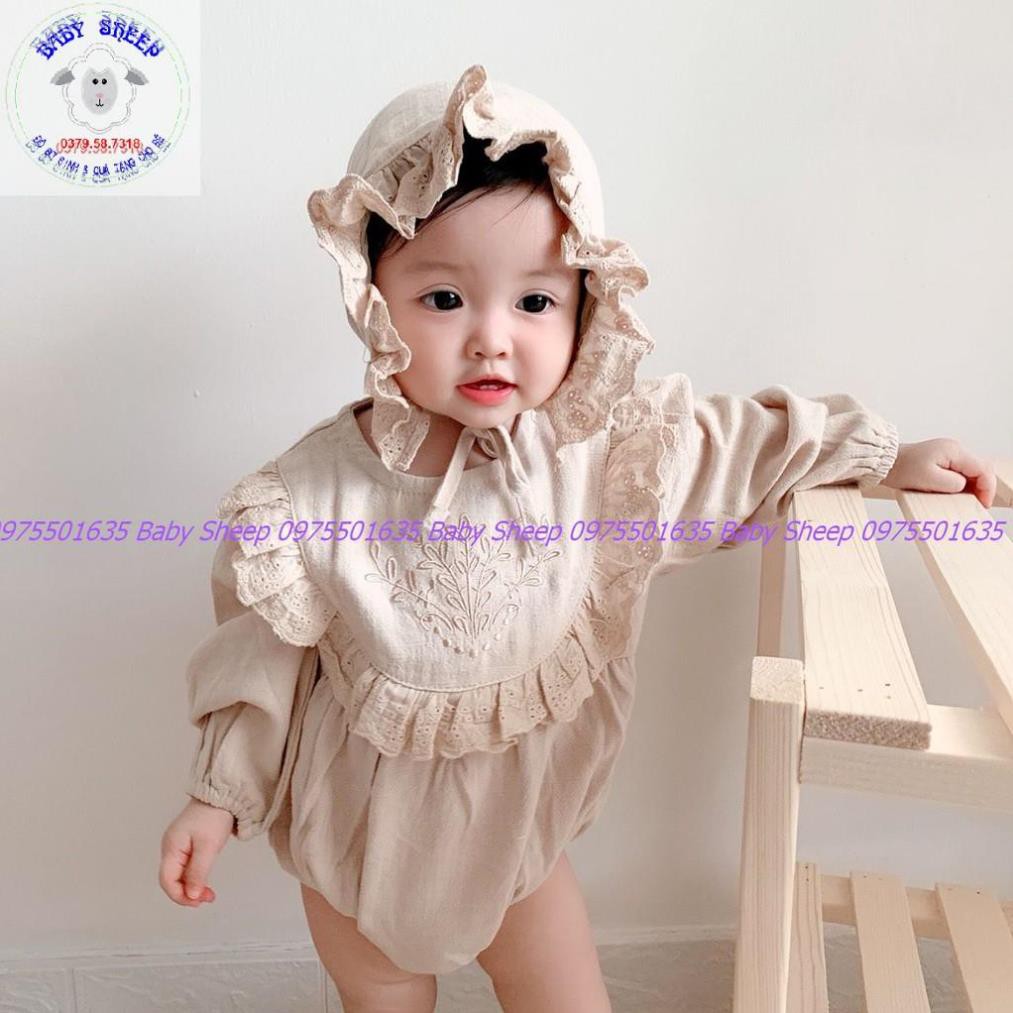 Set áo liền quần đũi kèm mũ bèo tiểu thư xinh xắn cho bé 0-2 tuổi hàng cao cấp