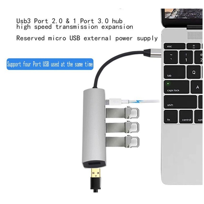 Hub chuyển USB Type C Sang 3 Cổng Usb 2.0 + Usb 3.0 có nguồn phụ