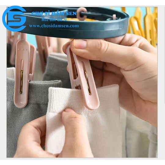 Móc treo Vớ nhựa xoay 360 độ kèm 12 móc chống gió, Móc phơi đồ lót, quần áo đa năng G269-Moctreovo-Ovan