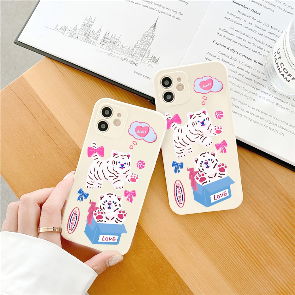 Ốp lưng iphone cạnh vuông Hổ nơ hồng dành cho iphone 6 đến 14promax - E156