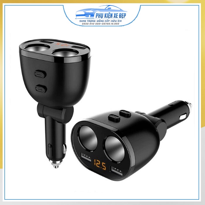 Bộ chia tẩu sạc ⚡FREESHIP⚡ Hyundai 2 cổng tẩu 2 usb cho ô tô, cổ quay 90 độ dễ dàng điều chỉnh góc cắm trên xe