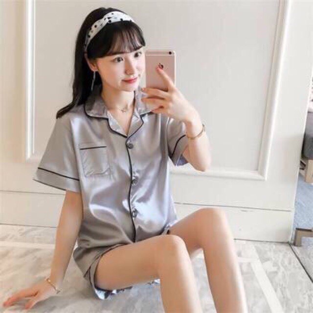 BỘ NGỦ LỤA NƠ TAY NGẮN QUẦN NGẮN - BỘ MẶC NHÀ LỤA VIỀN NƠ FORM RỘNG