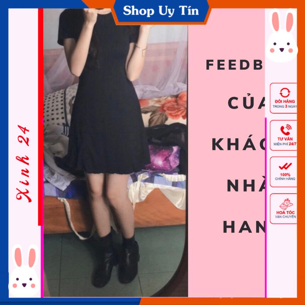 Đầm Nữ Body Đen Viền Bèo Váy Cộc Tay Xinh 24 Chất Thun Gân Dáng Ngắn thiết kế xinh xắn | BigBuy360 - bigbuy360.vn