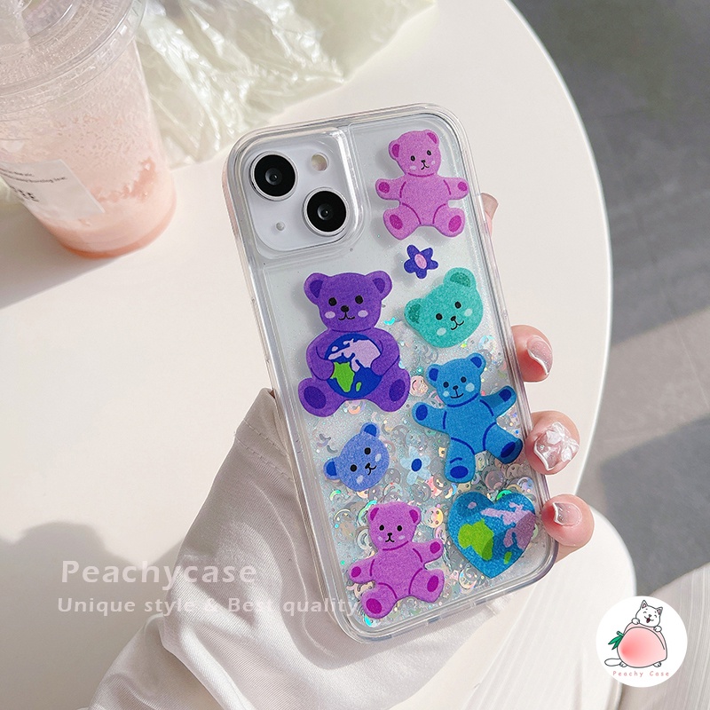 Ốp Điện Thoại Bằng Acrylic Cứng Hình Gấu / Cún / Cười Phối Kim Tuyến Nước iPhone 14 13 12 Pro Max 11 Xr 7plus 6 8 Plus Xr Xs Max X