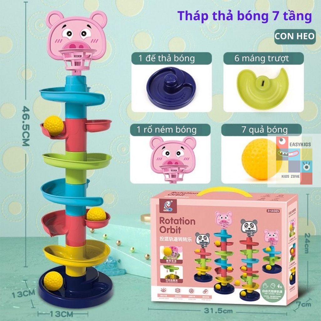Đồ chơi trẻ em Tháp bóng lăn, cầu trượt thả bóng xoay vòng nhiều 7 tầng 7 bóng EASYKIDS