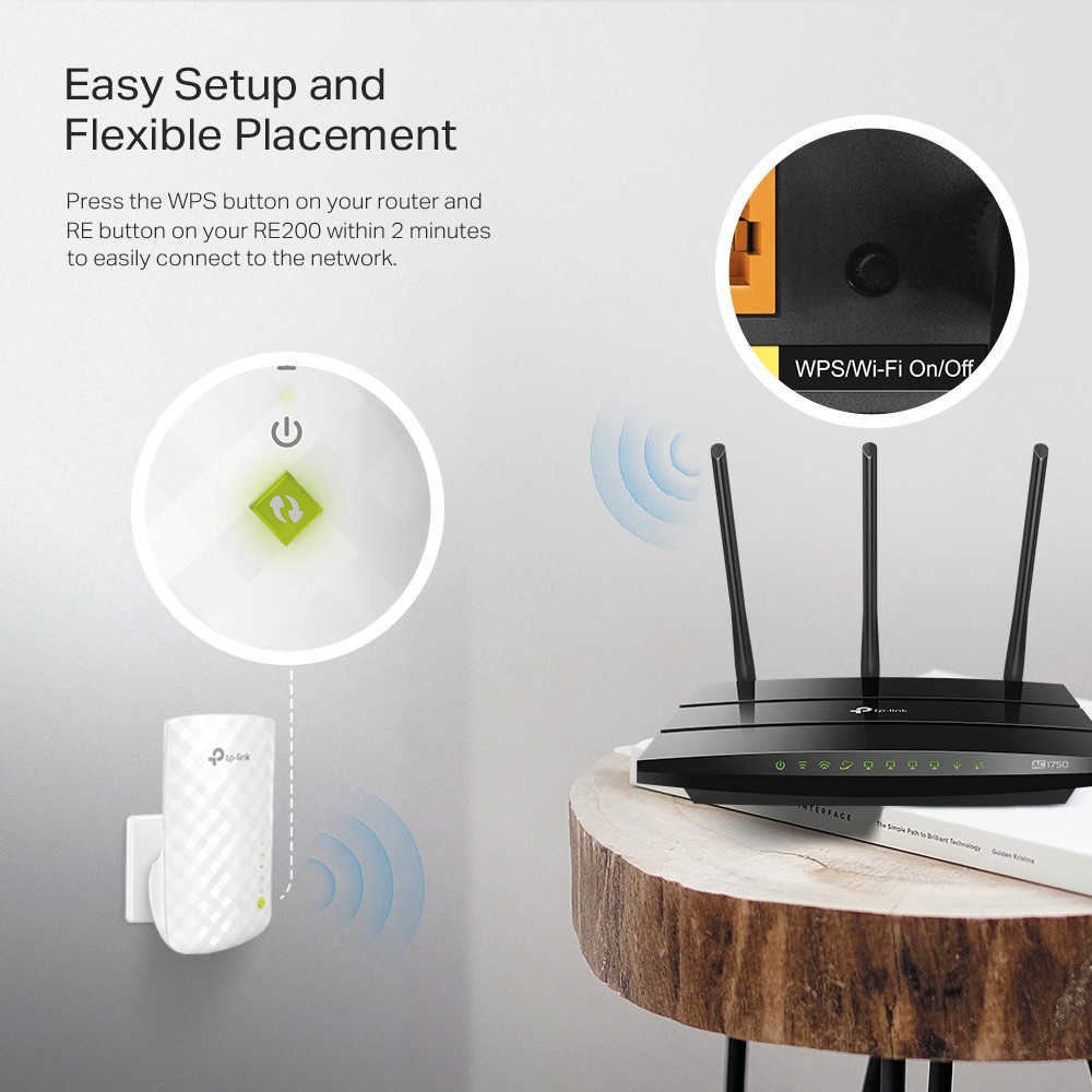 TP-Link AC 750Mbps Bộ mở rộng sóng Wifi Tăng cường vùng phủ Wifi - RE200 - Hàng Chính Hãng | BigBuy360 - bigbuy360.vn