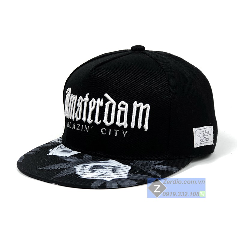 Nón nam snapback đen đẹp thêu họa tiết chữ cá tính - SN09