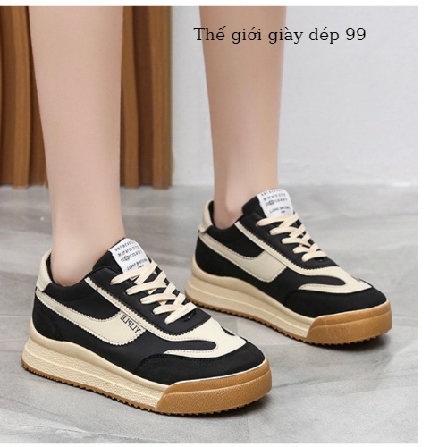 Giày thể thao nữ sneaker, giày nữ màu đen và nâu đế bằng mẫu xinh xắn hottrend 2021 | BigBuy360 - bigbuy360.vn