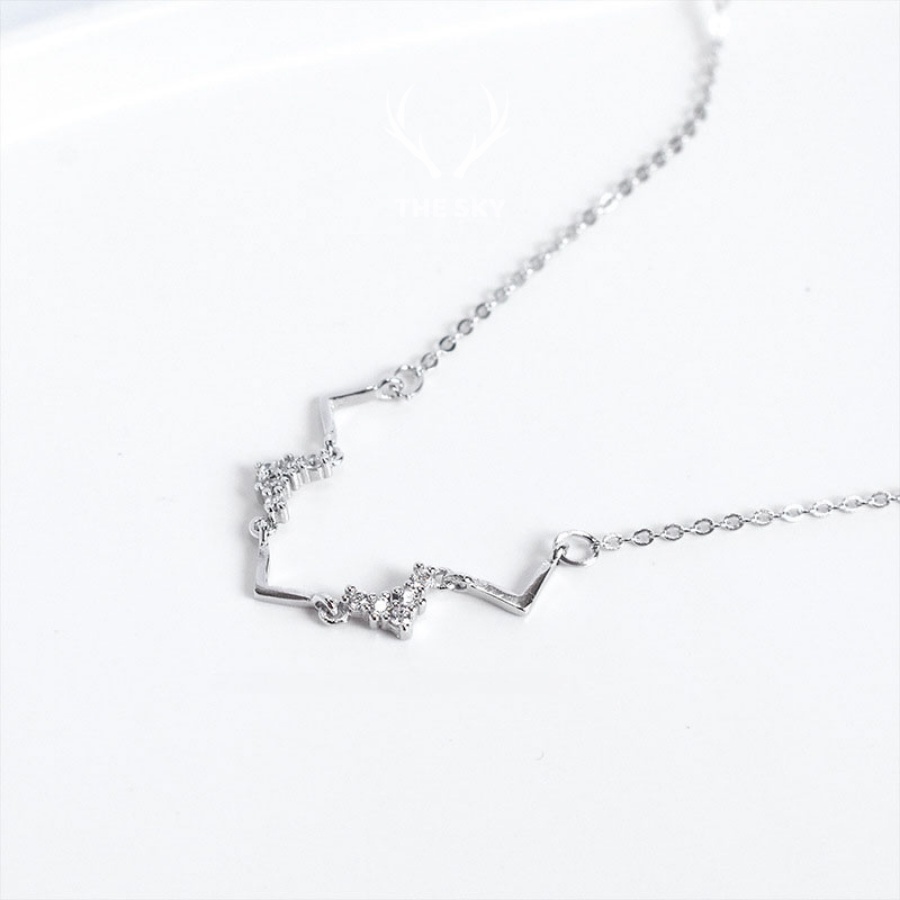 Vòng cổ nữ DC1002 mặt zic zac đính đá xinh xắn cá tính, dây chuyền bạc hàng thiết kế The Sky Hot trend