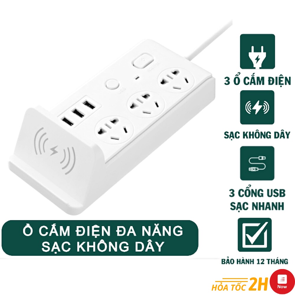 Ổ Cắm Điện Thông Minh Kiêm Sạc Không Dây và Sạc USB 1,8M Và Ổ Cắm Điện Thông Minh 1 Cổng TypeC 3 Cổng USB Không Dây