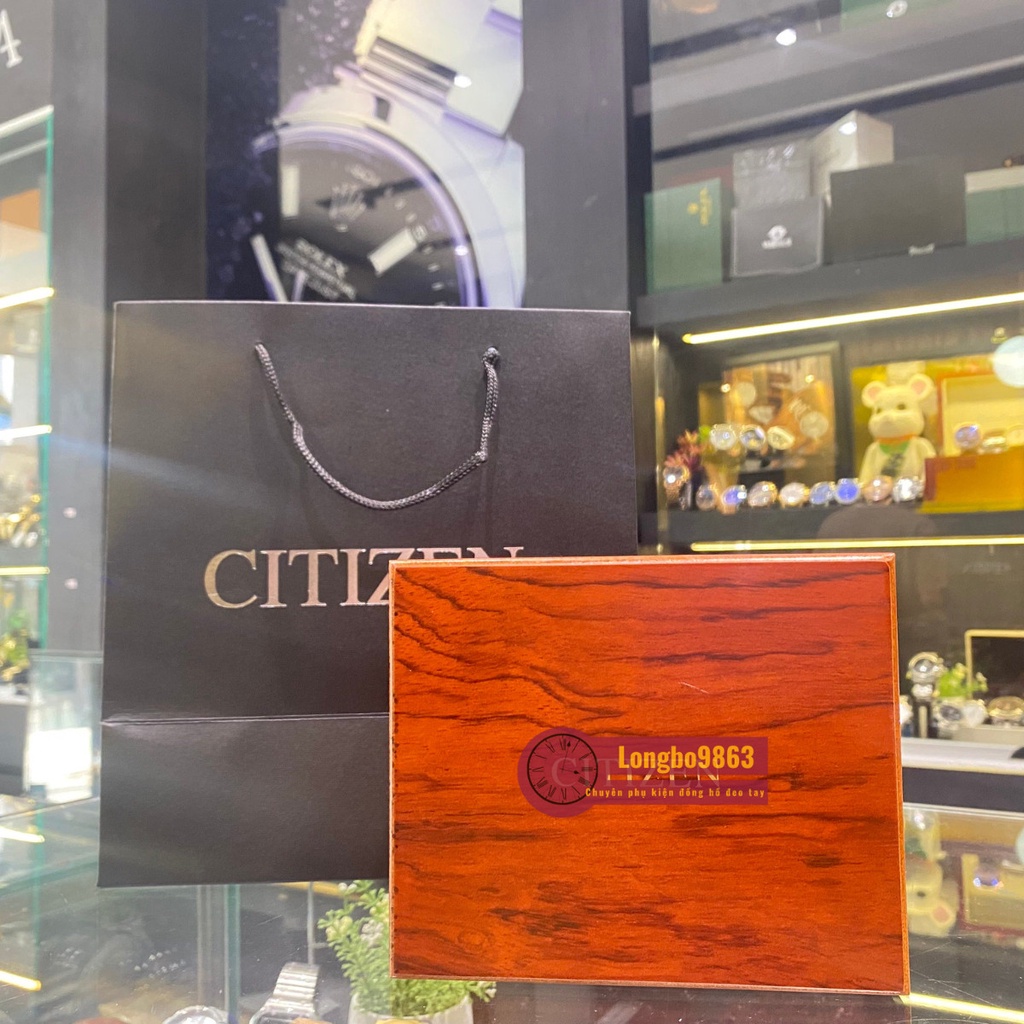 Hộp đựng đồng hồ Citi zen bằng gỗ có túi và sổ thông tin kèm theo
