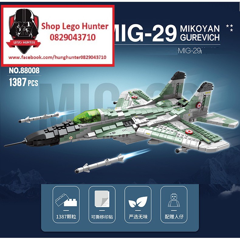 88008 Army Mig 29 Bộ đồ chơi lắp ráp mô hình máy bay phản lực chiến đấu Mig 29 Mikoyan Gurevich 1387 chi tiết