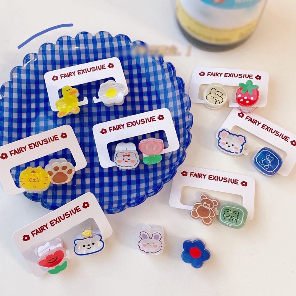 Bộ 2 Kẹp Tóc Mini Hình Hoa / Gấu Hoạt Hình Dễ Thương Cho Bé Gái