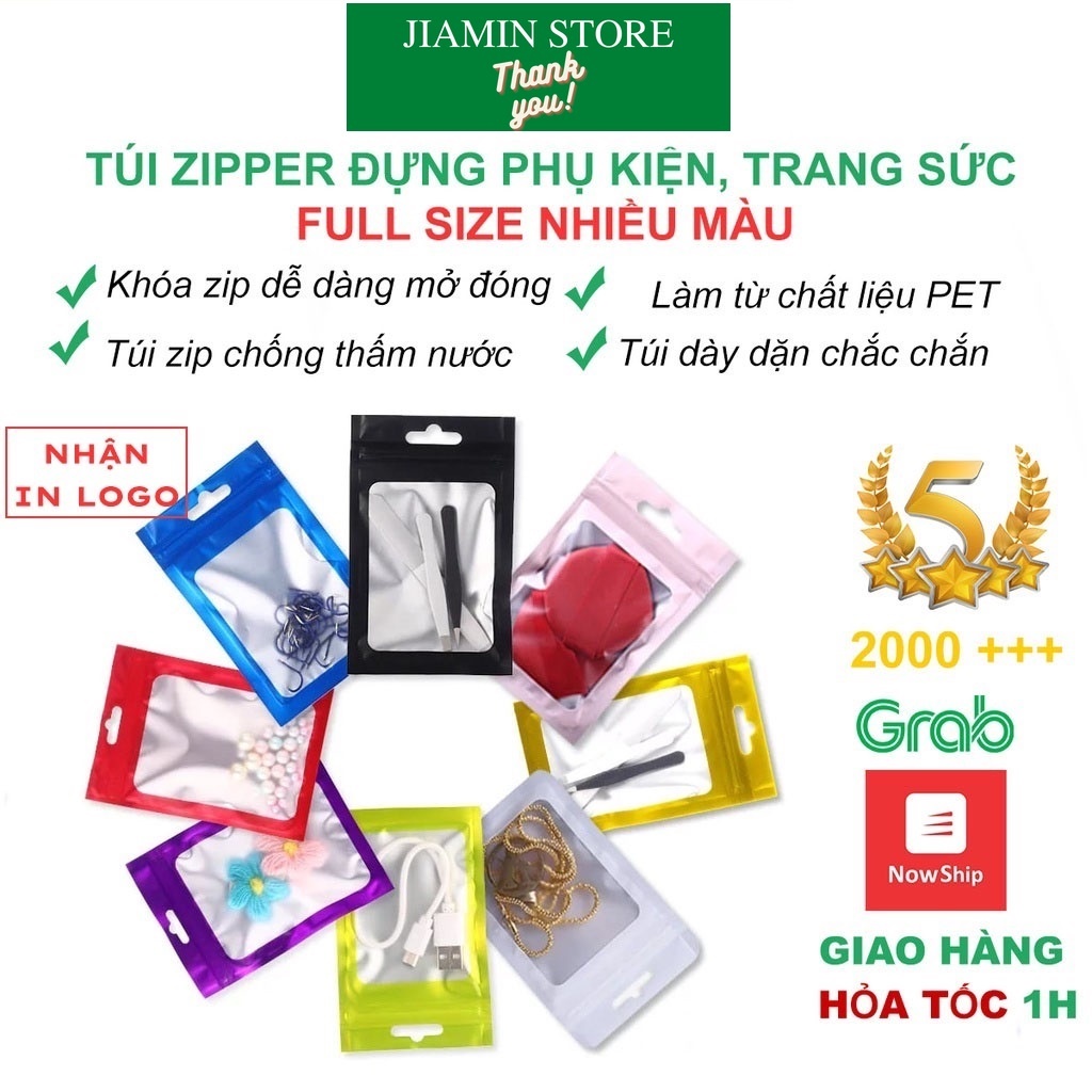 Túi zip hologram đựng phụ kiện, Túi zipper nhôm có khóa, nhiều size, nhiều màu để lựa chọn