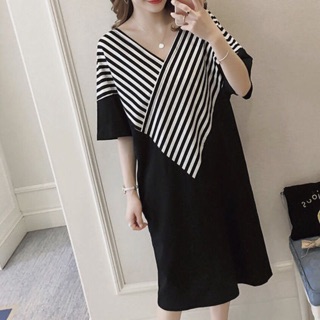 Đầm suông đen phối sọc (kèm hình thật)