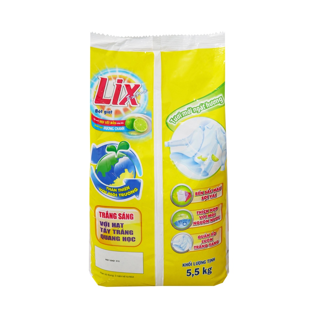 Bột giặt Lix Extra hương chanh 5,5Kg EC563 thơm mát, làm sạch mọi vết bẩn cứng đầu cho giặt tay và máy