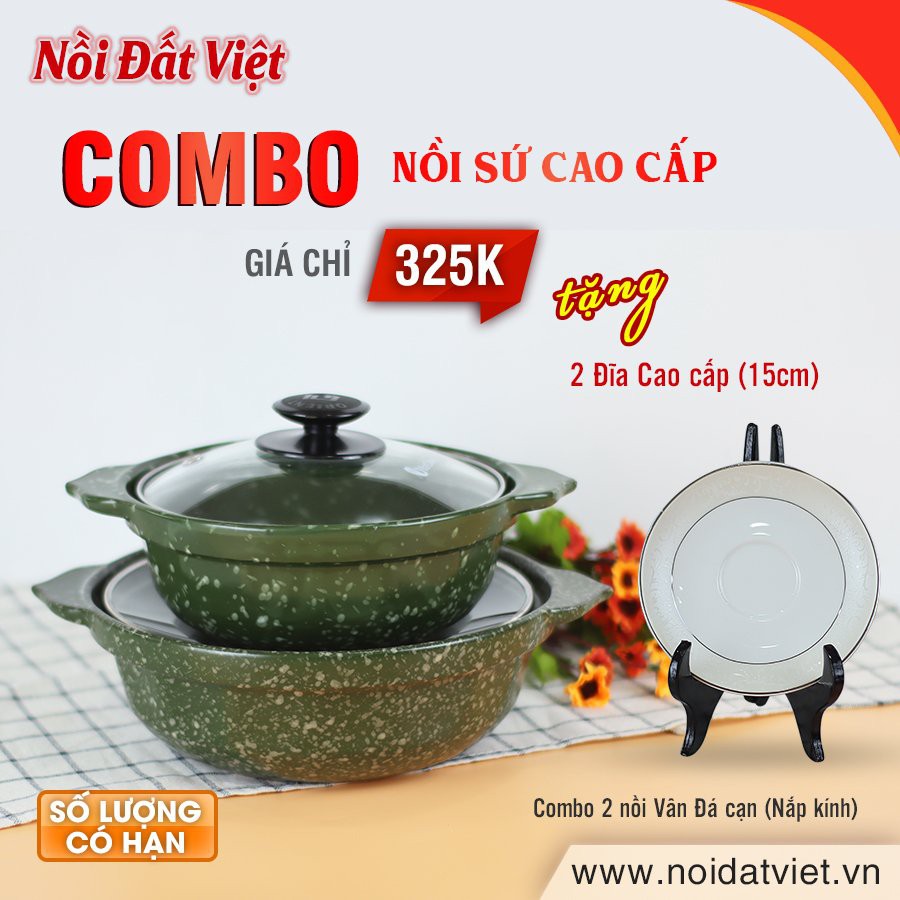 Bộ 2 Nồi Sứ Cạn Kho Cá TẶNG đĩa sứ