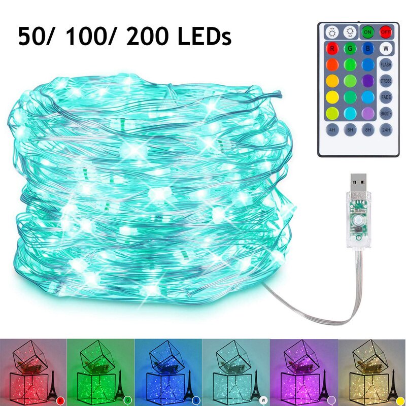 Dây Đèn Led 50 / 100 / 200 Bóng Bằng Đồng Kèm Điều Khiển Từ Xa Trang Trí Giáng Sinh