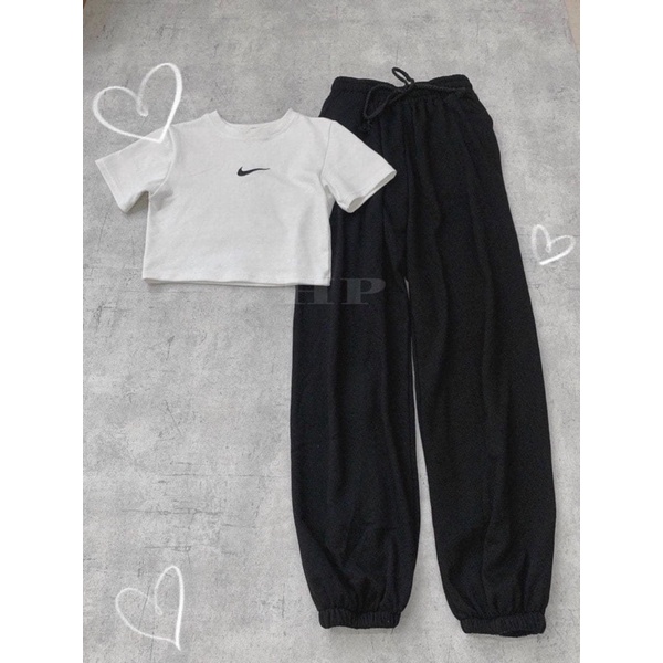 Sét áo croptop bozip phẩy nhỏ + quần bom TH6