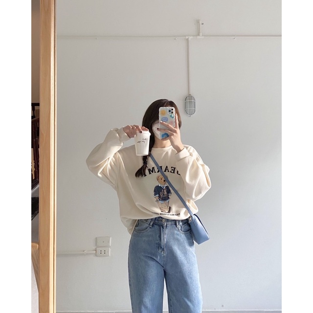 Áo nỉ dáng rộng hình gấu _  Ngd (Ảnh thật ) | BigBuy360 - bigbuy360.vn