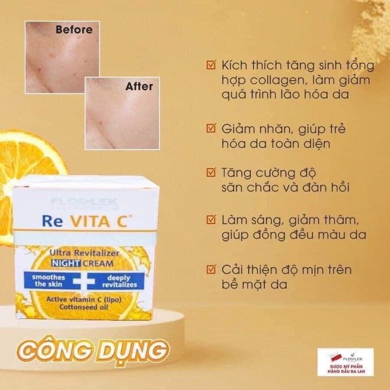 Kem dưỡng trắng da mặt Re Vita C  giúp dưỡng da trắng sáng, mờ thâm nám, chống lão hoá với Retinol và Vitamin C 50ml