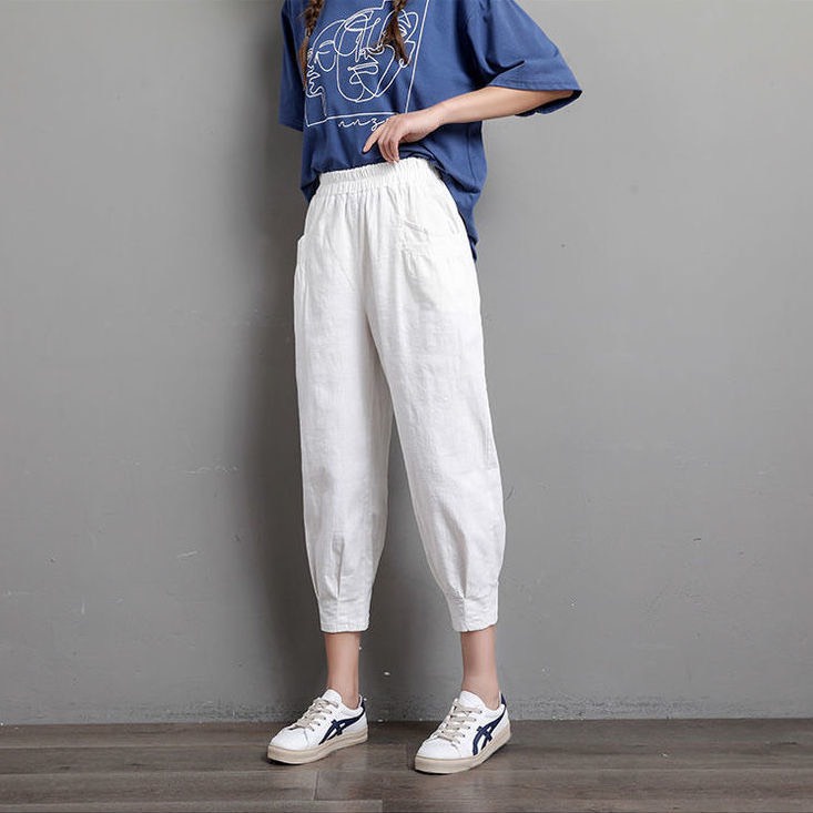 Quần baggy nữ vải đũi lưng thun năng động MA666-Minhanh.officiali.store
