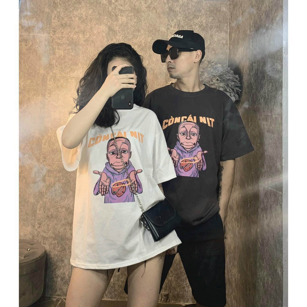 Áo thun Unisex Nam Nữ Tay Lỡ in chữ ' CÒN CÁI NỊT ' Cực Chất 2021