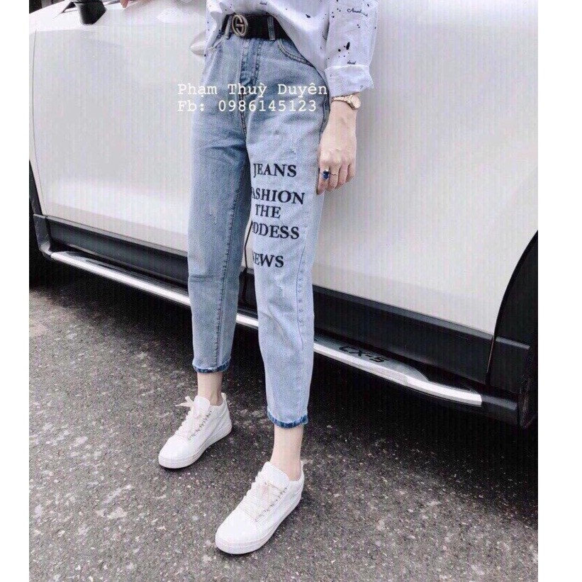 Quần Baggy Jean Nữ Trơn Phối Chữ (Hình Thật) MS 4042 | BigBuy360 - bigbuy360.vn