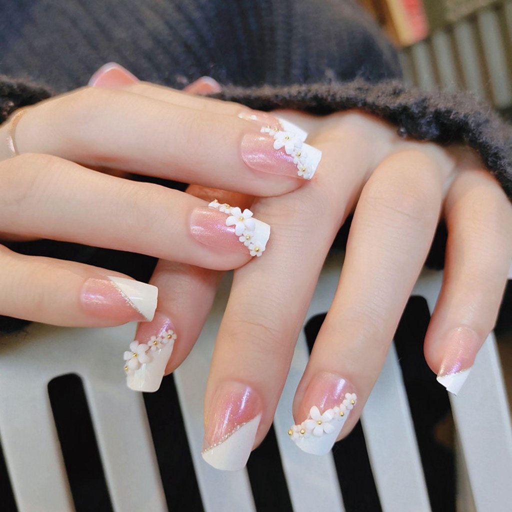 Hộp 24 Móng Tay Giả Ngắn / Tròn / Vuông Che Phủ Toàn Diện