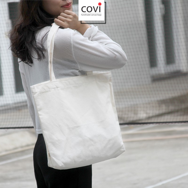 Túi tote trơn, vải canvas, vải bố, đi học, đi chơi thời trang COVI màu trắng, mộc, đen T3