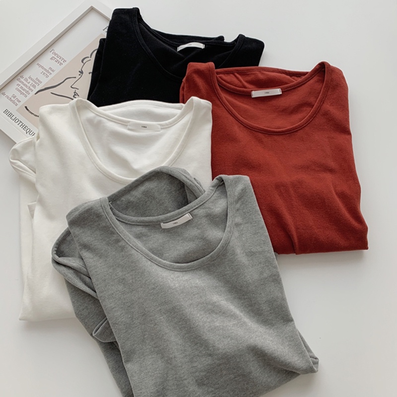 SUXI Áo Thun Tay Dài Cổ Tròn Màu Trơn Dáng Rộng Thiết Kế Mới Năng Động Thời Trang