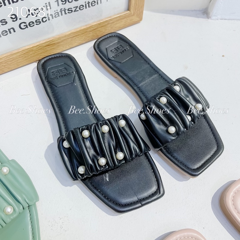 BEESHOES - DÉP LÊ NỮ THỜI TRANG DA MỀM ÊM CHÂN ĐÍNH NGỌC SẴN ĐA DẠNG MÀU SIÊU XINH 210681