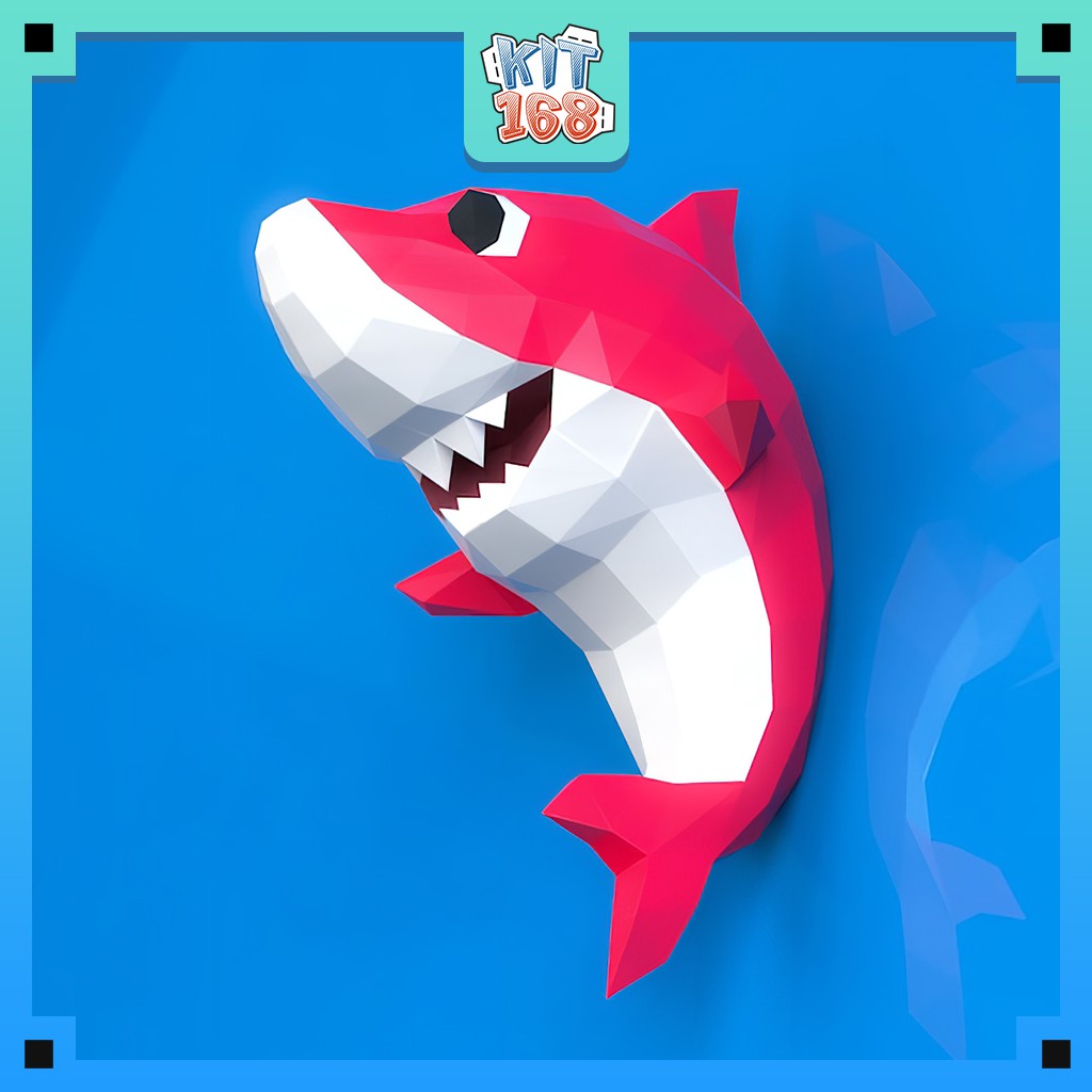 Mô hình giấy động vật Baby Shark màu đỏ gắn tường