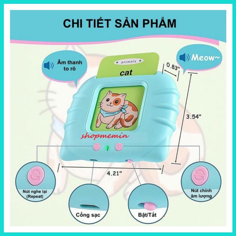 Máy đọc thẻ Flashcard 112 thẻ 224 từ vựng tiếng anh hàng chuẩn loại 1