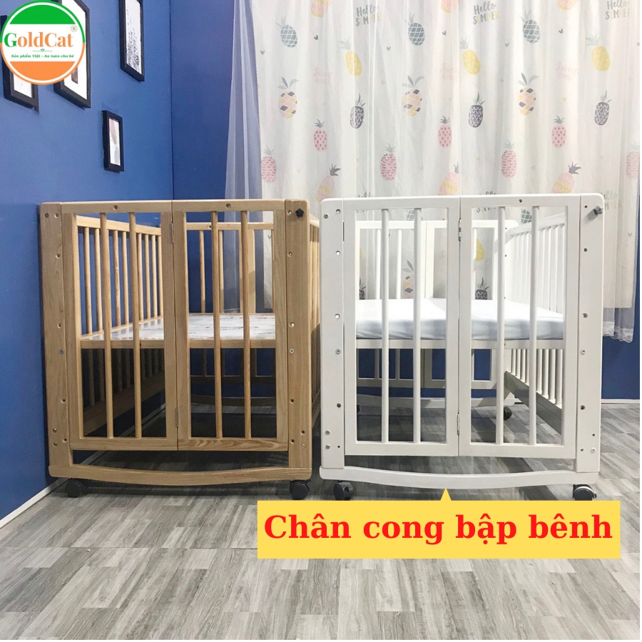 Nôi Cũi Cho Em Bé GOLDCAT, Nôi Cũi Cho Bé Đa Năng 6IN1 CS6T Chất Gỗ Sồi Nan Tròn Chống Trào Ngược